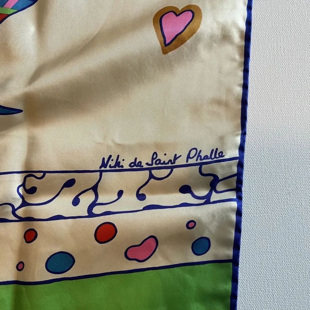 Vintage Niki de Saint Phalle Serpent & Hearts Pure Silk Scarf Made Italy Signed